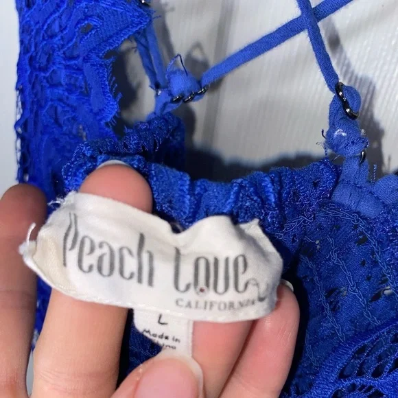 Peach Love California Lace Bralette โ Royal Blue โ Size Large Boho - Picture 4 of 6